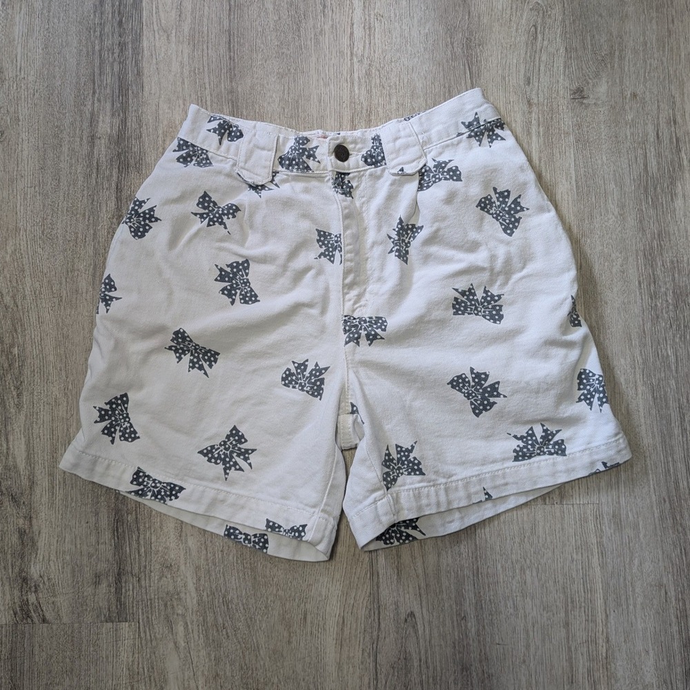 Vintage 80s/90s Guess White Bow Print Denim Shorts High Waist 28 (XS)